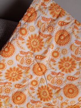 70s Orange Floral Quilted Bedding Throw